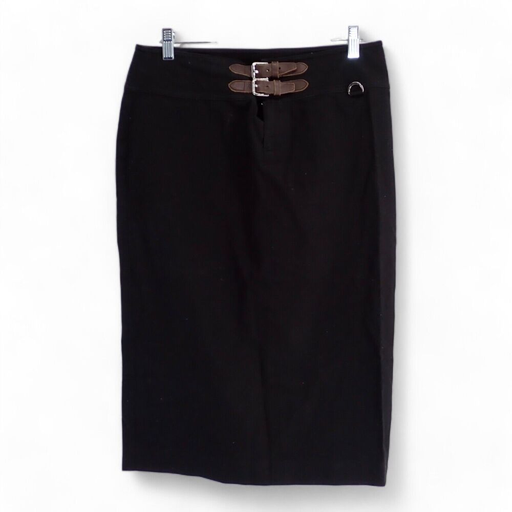LRL Ralph Lauren Women's Size 6 Black Pencil Skirt Green Label Leather Belt